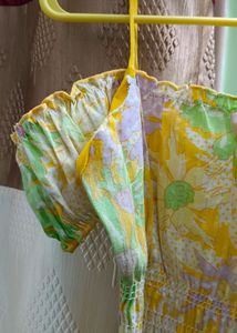 Yellow Flower Printed Off-Shoulder Mini Dress