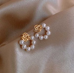Elegant Rose Pearl Hoop Earrings