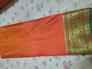 Elegant Orange pure Silk Saree
