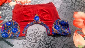 Elegant Red Saree with Gold dubka work