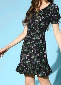 floral print cute tie up dress