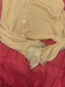 Sheer Lace Trim Button-Up Top