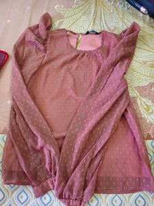 Sheer Rose Pink Polka Dot Top