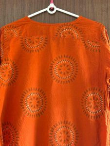 Vibrant Orange Embroidered Kurta