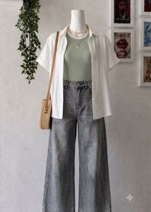 Grey Wide-Leg Denim Jeans