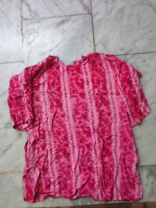 Beautiful Pink Tie-Dye Kurta with White Embroidery