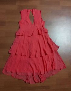 Coral Ruffle Tiered V-Neck Dress