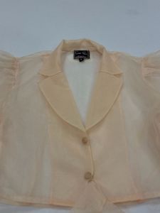 designer Sheer Puff Sleeve Cropped Blazer Top