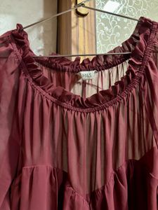 Elegant Tiered Burgundy Chiffon Dress