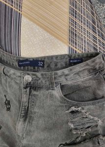 Grey Distressed Denim Shorts