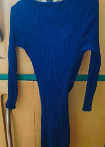 Blue Ribbed Wrap Dress