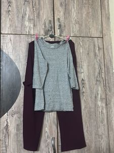 Comfortable Grey Top and Maroon Pants cum Co-ord c