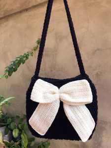 Cute Crochet Blue Handbag with Bow