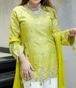 Lime Green Kurta with White Palazzos