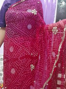 New Rose Colour Bandhej Saree