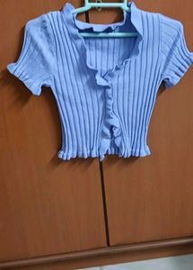 Cute Ruffled Knit Crop Top - M/L Size