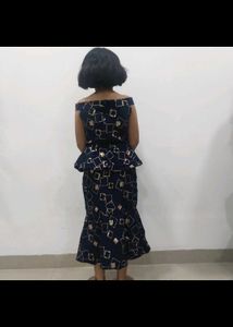 Stylish Navy Blue Dress with Geometric Print