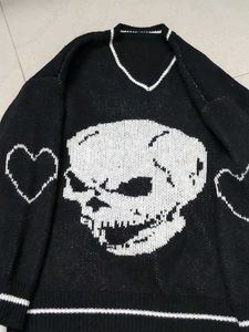 Punk Black Skull V-Neck Knit Sweater