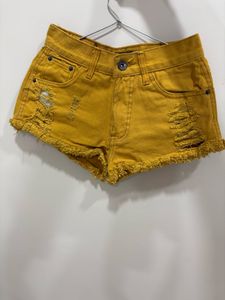 Yellow Distressed Denim Shorts