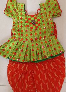 Green & orange Combination Dhothi Pyjama For Kids