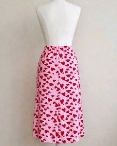 Pink Heart Print Midi Skirt