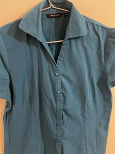 Blue Collared Short-Sleeve Top