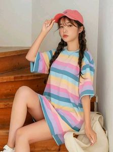 Pastel Striped Oversized T-Shirt Dress