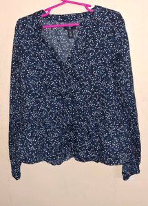 Navy Blue Floral Print Blouse
