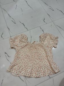 Polka Dot Puff Sleeve Peplum Top