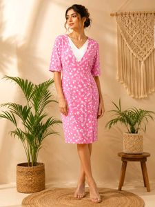 Vibrant Pink Polka Dot Wrap Dress