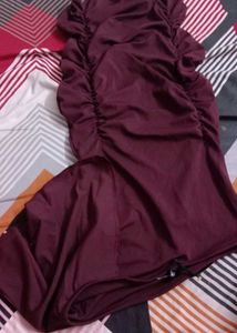 XS size Burgundy One-Shoulder ruffle Bodycon Dress