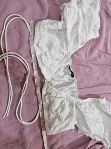White Puff Sleeve Tie-Front Crop Top
