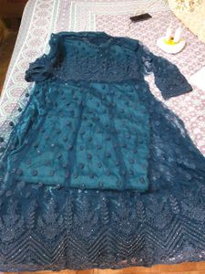 Elegant Teal Embroidered Anarkali Gown