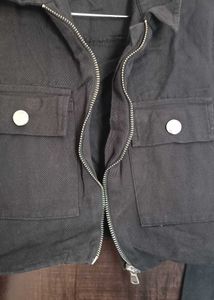 Black Cropped Jacket with Zipper