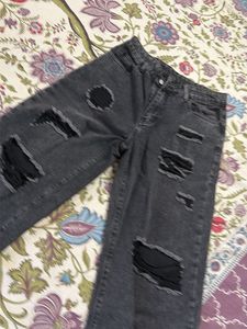 Distressed Black Wide Leg Jeans