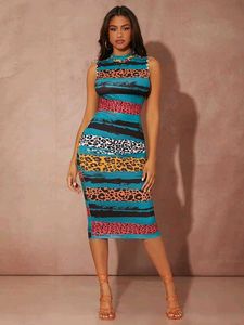 Chic Sleeveless Animal Print Dress