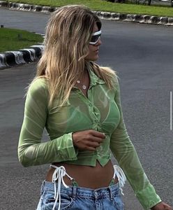 Green Patterned Long Sleeve Top