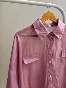 Dusty Pink Oversized Tie-Front Button-Up Shirt