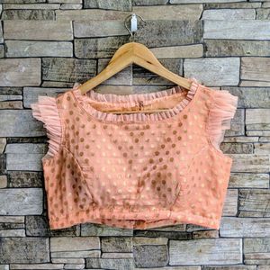 Peach Polka Dot Blouse with Ruffle Sleeves