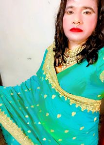 Beautiful Teal Saree with Gold Embroidery