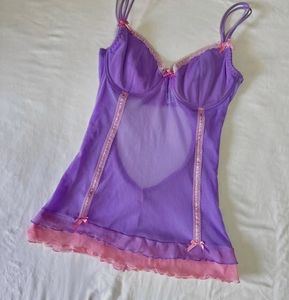 Purple Lace Trim Teddy Corset