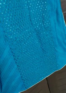 Teal Sequined Georgette Kurta Set with Dupatta