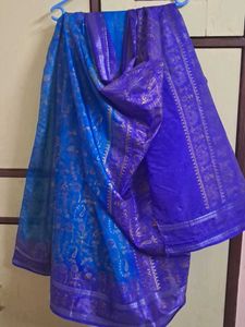 Vibrant Blue & Purple Silk Saree