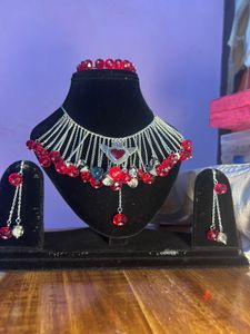 Red Crystal Heart Wings Jewellery Set