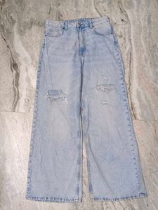 Light Wash Distressed Wide Leg Jeans