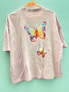 Oversized Cute Pink Butterfly Graphic T-shirt