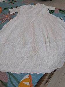 White Anarkali With Chikankari