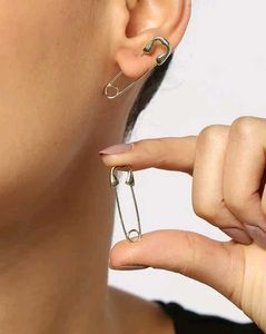 Women Safety Pin Design Golden Studs Earrings