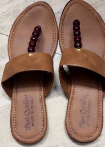 Stylish Tan Brown Beaded Flats