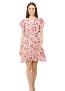 A- LINE Floral Pink Dress